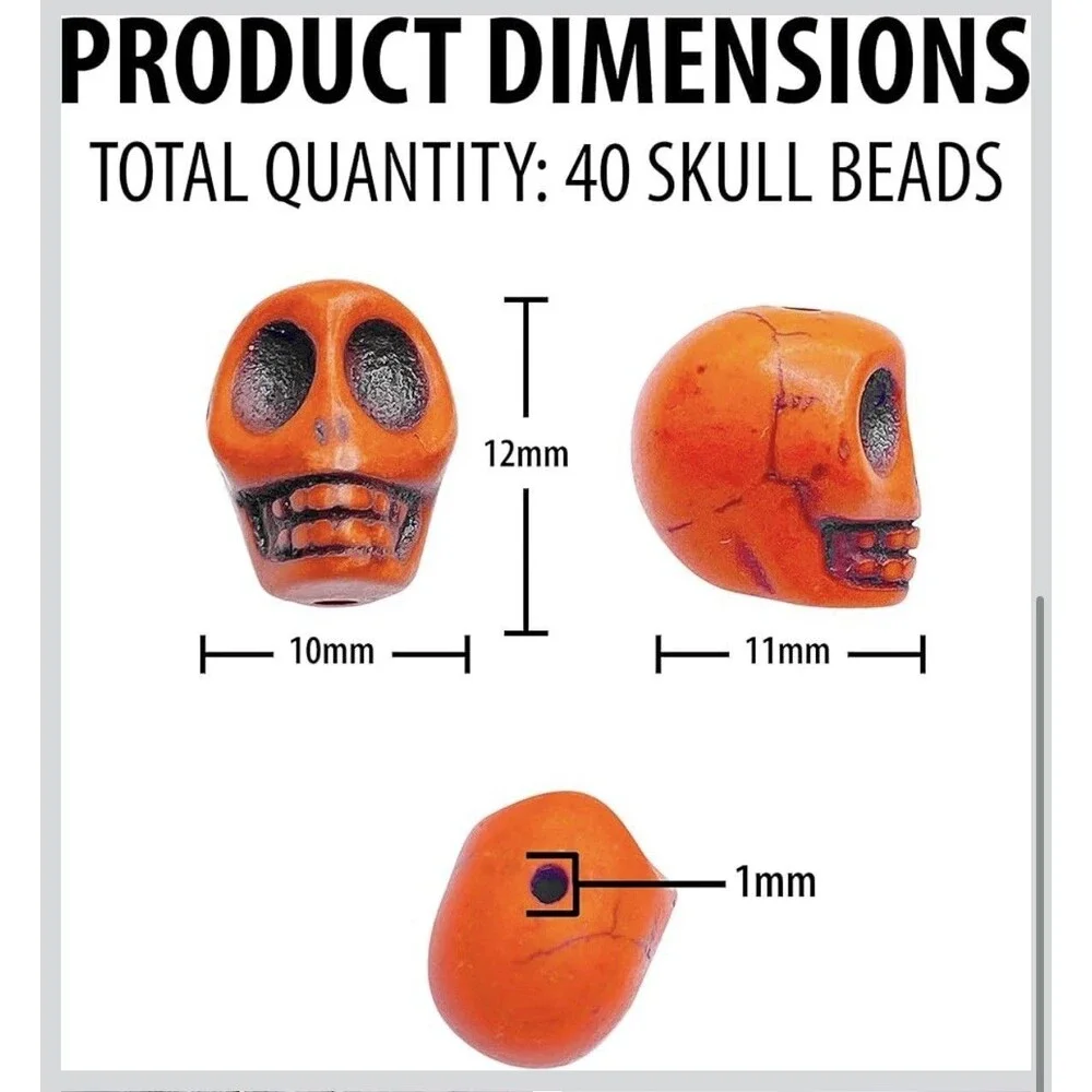 3 Packs - Mandala Crafts 40 PCs 12mm Small Orange Skull Beads for Jewelry Making
